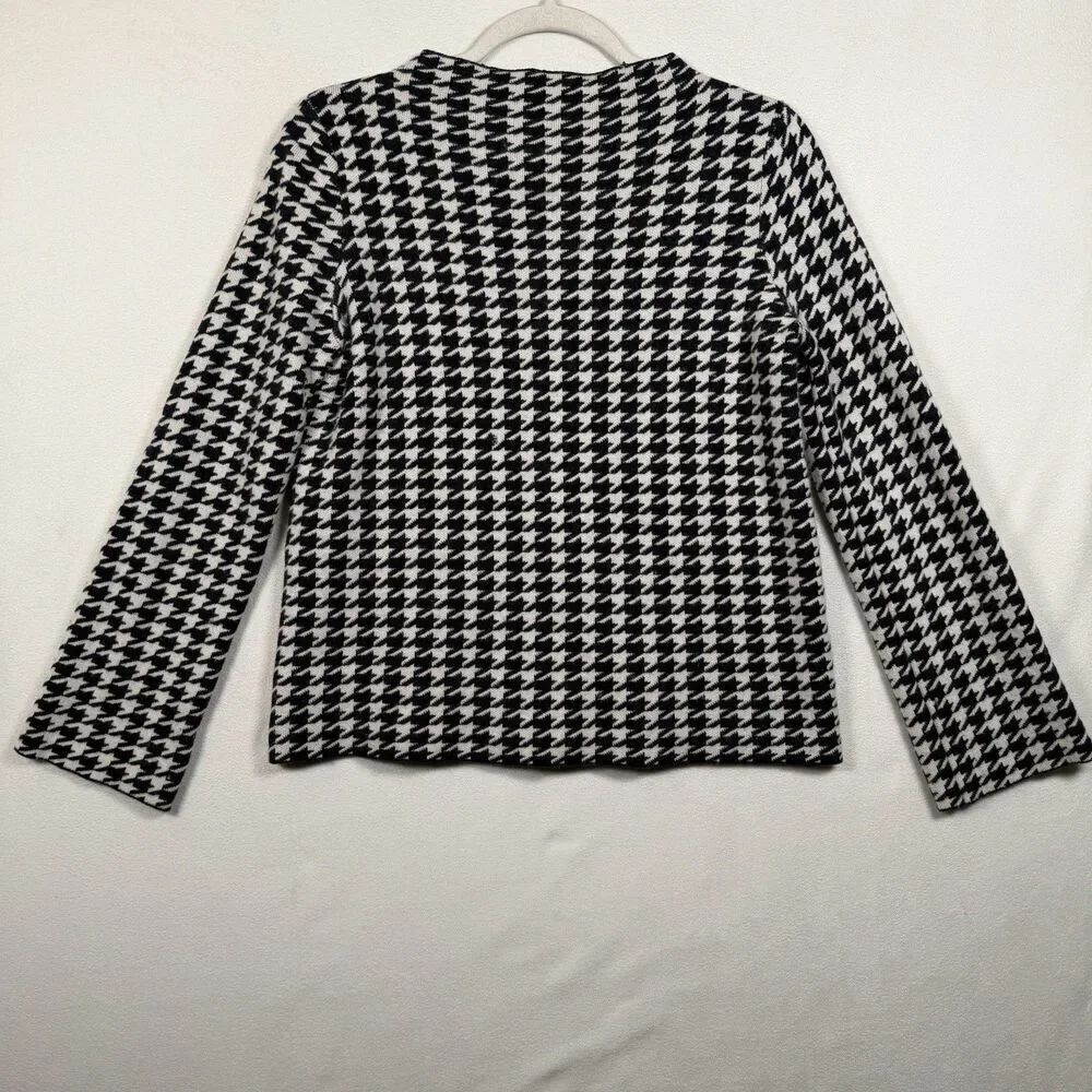 Ann Taylor Petite MP Houndstooth Sweater Black White Knit Long Sleeve Women